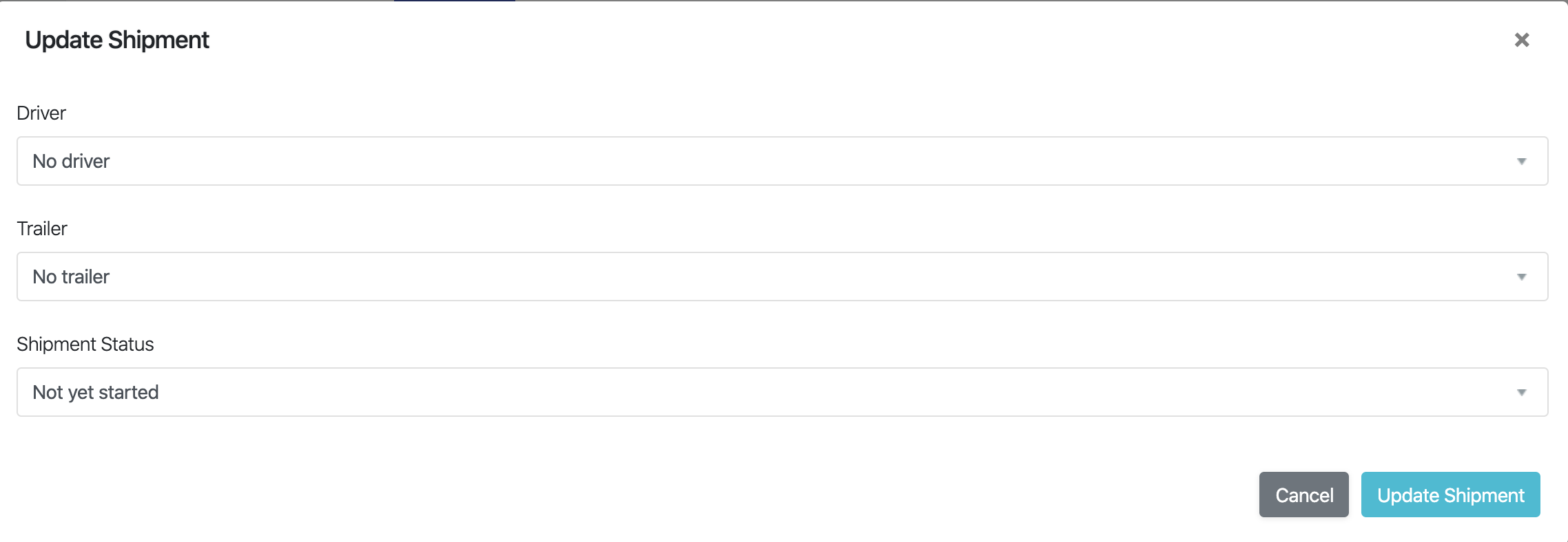 Update Shipment Production Modal
